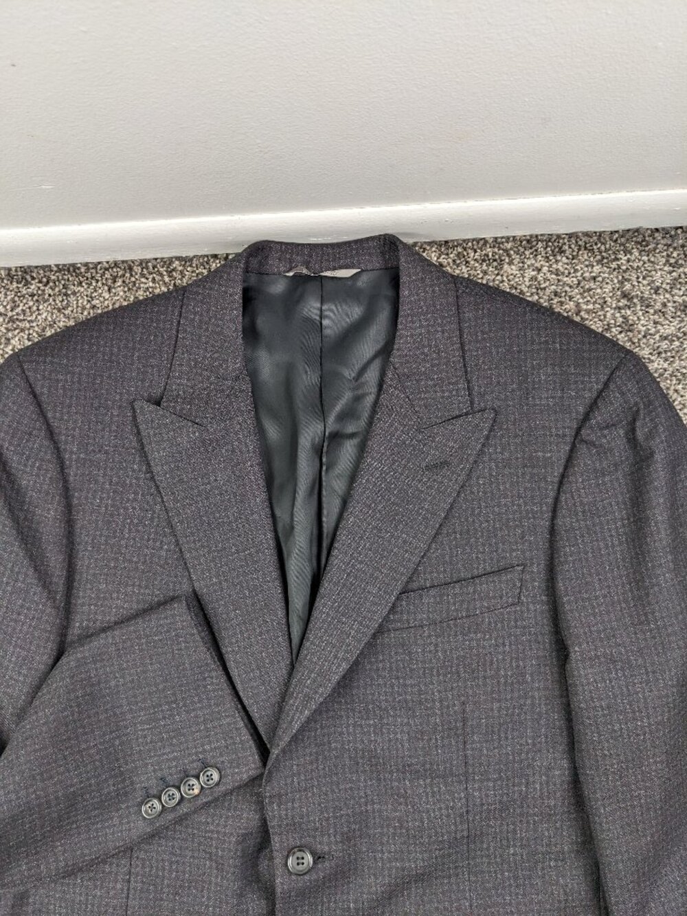 Canali 1934 Sport Coat Blazer Wool Checked Gray Red Peak Lapel 44R